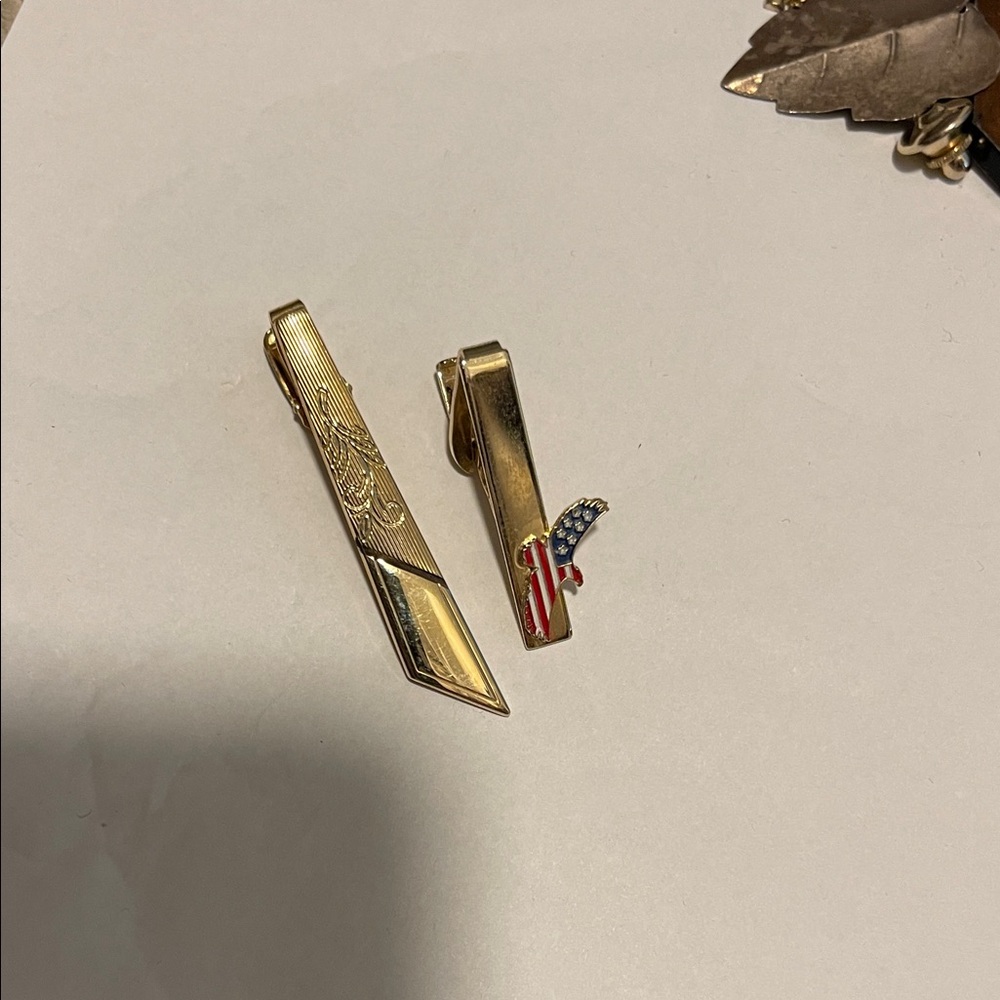 Two Vintage Gold Tone Tie Clips